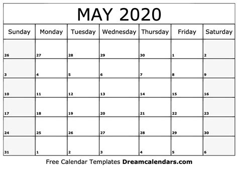 Calendar template 2020 one page calendar printable. May 2020 calendar | free blank printable templates