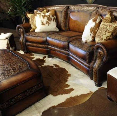 Hand Tooled Leather Sofa And Ottoman Leather Living Room Furniture