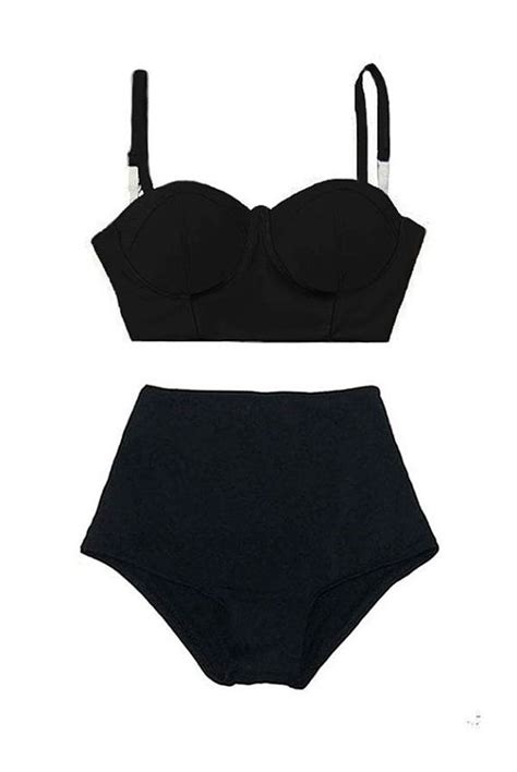Black Block Midkini Top And High Waisted Waist Rise By Venderstore