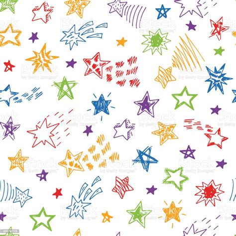 Hand Drawn Doodle Stars Comets Seamless Pattern Starry Sky Background