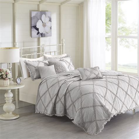 Madison Park Wendy Grey Cotton Percale Coverlet 6 Piece Set Overstock
