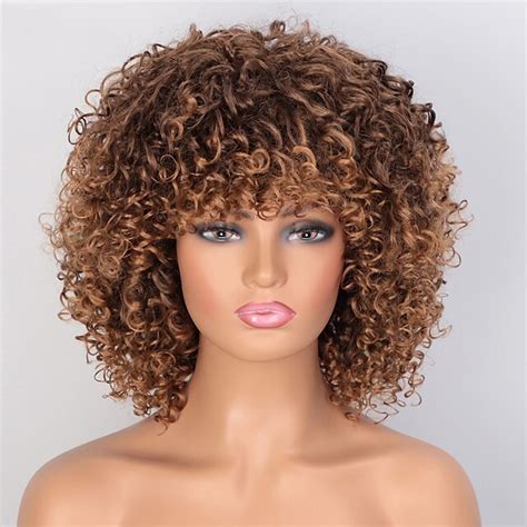 Afro Kinky Curly Wig Mixed Brown And Blonde Synthetic Short Wigs For Women High Temperature Red