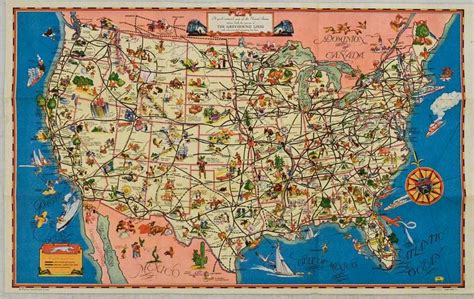 1934 Greyhound Pictorial Map Of The Us A Good Natured Map Of The United