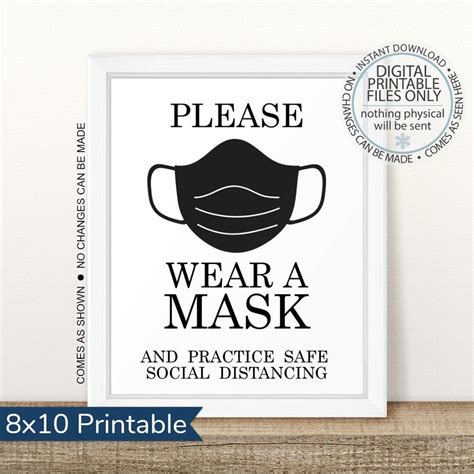 Printable Wear A Mask Sign Social Distancing Sign Keep Etsy