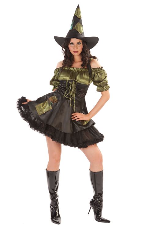 Ladies Green Patch Witch Costume Uk