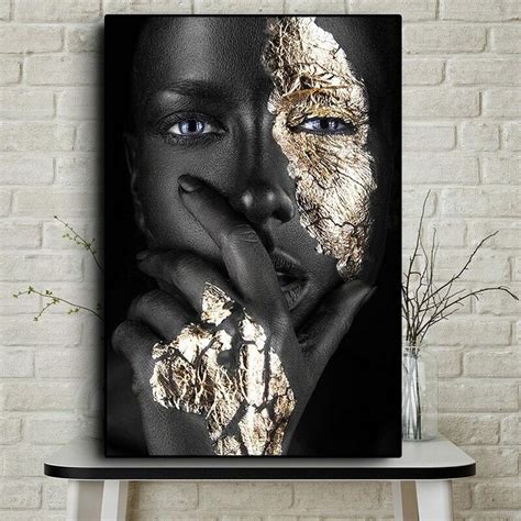 40 60 60 90cm African Art Black And Gold Woman Canvas Oil Painting