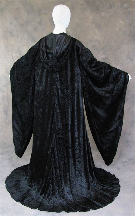 Black Wizard Robe With Hood Sleeves Fashion Velvet Costume Etsy