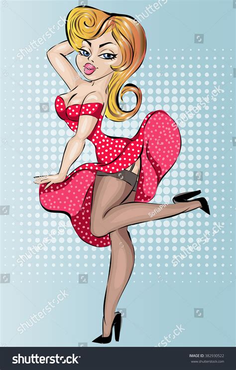 Sexy Pinup Girl Red Dress Vector Stock Vector 382930522