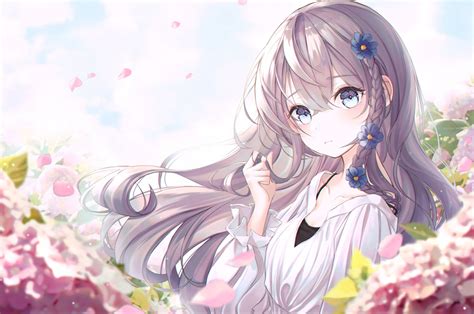 Download 2560x1700 Anime Girl Garden Spring Long Hair