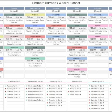 Weekly Personal Planner Excel Template Schedule Tracker Etsy Weekly