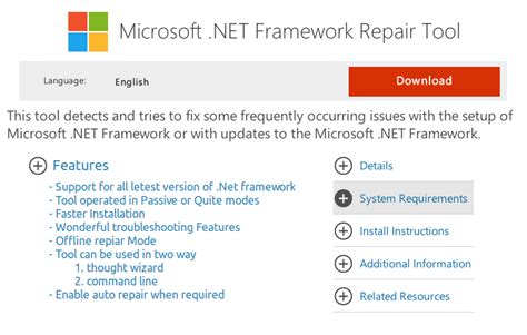 This tool detects and tries to fix some frequently occurring issues with the setup of microsoft.net framework or with updates to the microsoft.net additionally, this tool tries to resolve these issues by applying known fixes or by repairing the installed product. Asp.net Developers Introducing Framework Repair Tool ...