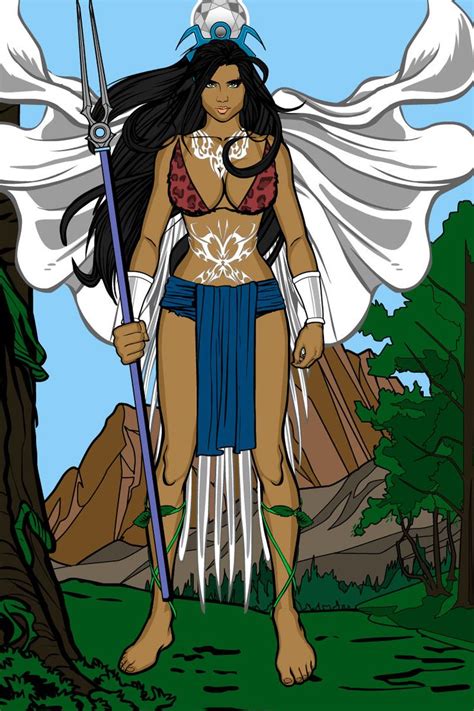 A Woman Dressed In Native American Clothing Holding A Spear