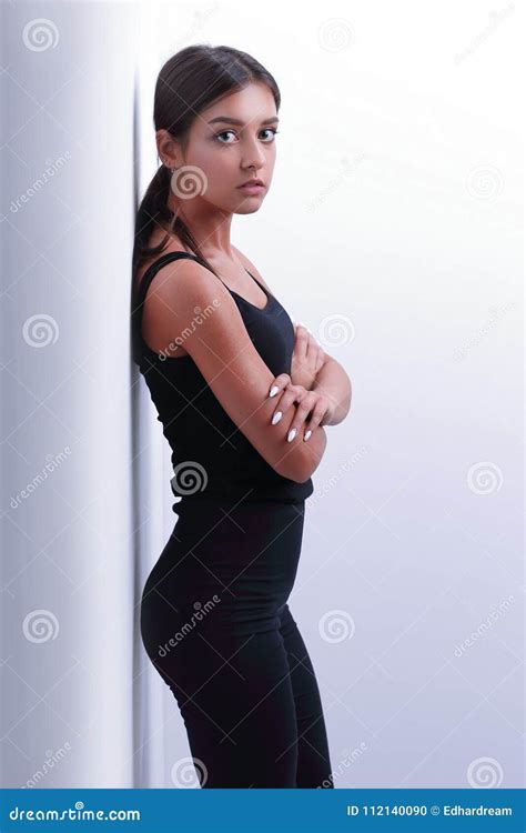 Modern Young Woman Leaning On Wall Stock Photo Image Of Lifestyle