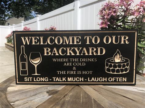 Welcome To Our Backyard Sign Wood Engraved Bar And Grill Sign Etsy Canada