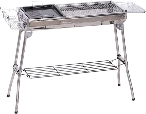 Outsunny Stainless Steel Foldable Charcoal BBQ Barbecue Grill Camp