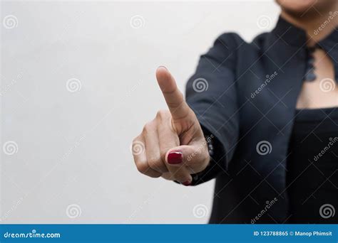 Businesswoman Are Pushing On Touch Screen Stock Image Image Of