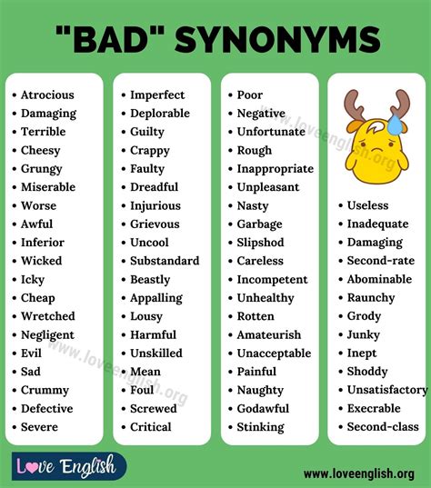 Another Word For Bad 70 Common Synonyms For Bad In English Love English