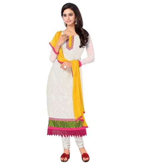 Desi Girl White Georgette Unstitched Dress Material Buy Desi Girl