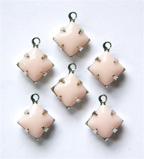 These Are Vintage Opaque Pale Pink Square Stones Set In A One Loop
