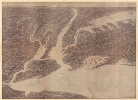Hammonds Birds Eye View Map Of New York City And Vicinity Showing