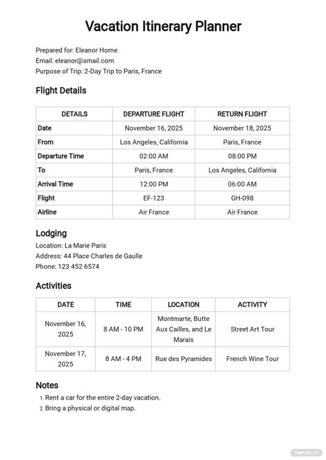 Vacation Itinerary Planner Template [Free PDF] - Word | Apple Pages