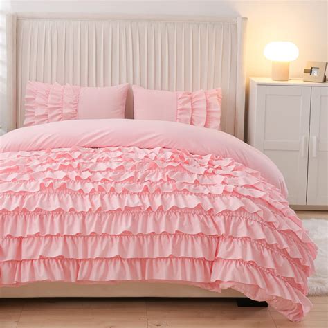 Holawakaka Pink Waterfall Ruffle Comforter Set Twin Size