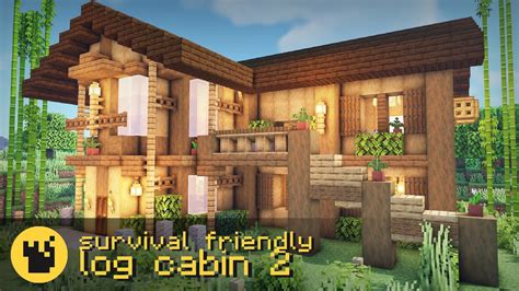 Minecraft Survival Friendly Log Cabin 2 Quick Tutorial Youtube