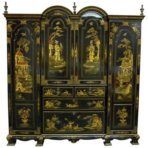 19th Century English Japanned Chinoiserie Wardrobe Cabinet From A