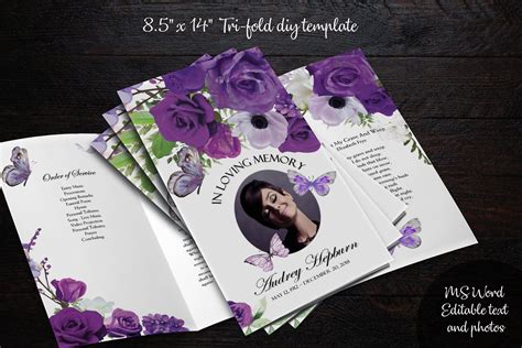 Funeral Program Template 85 X 14 Double Sided Etsy Funeral Program