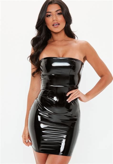 Black Bandeau Vinyl Mini Dress Vinyl Dress Shiny Dresses Leather