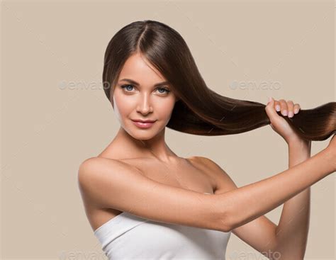 Beautiful Smooth Hair Long Brunette Hairstyle Woman Healthy Skin Color