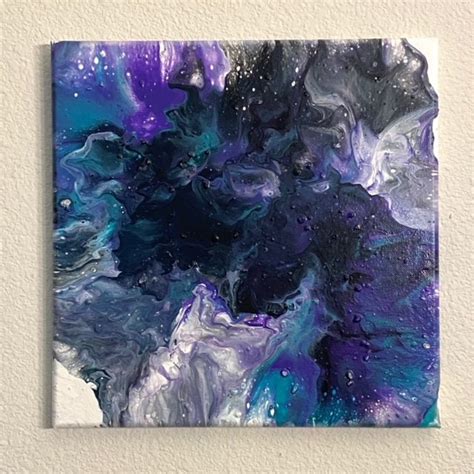 Purple Blue White And Black Fluid Painting 12 X 12 Inches Etsy