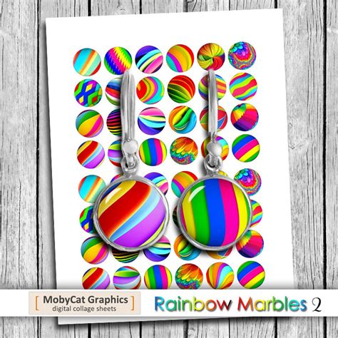 Digital Collage Sheet Rainbow Marbles 10mm 12mm 14mm 16mm 18mm