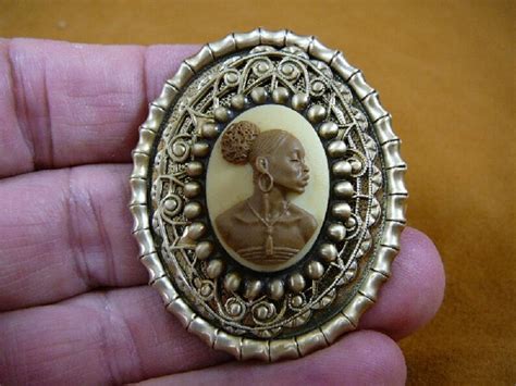 Rare African American Lady Brown Ivory Oval Cameo Brass Pin Etsy