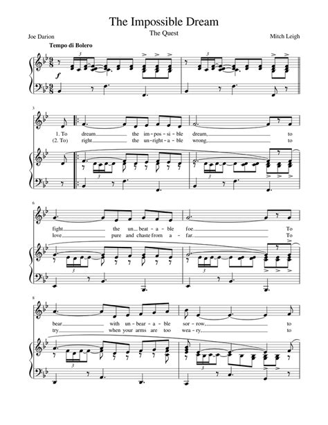 M Leigh The Impossible Dream Sheet Music For Piano Voice Download