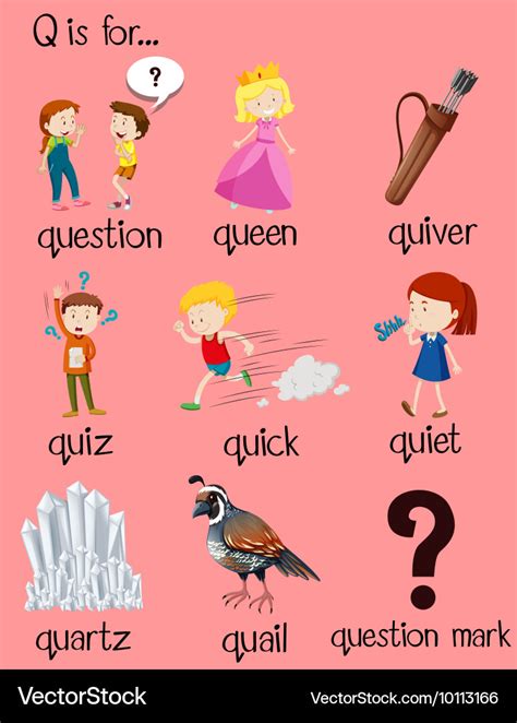 Many Words Begin With Letter Q Royalty Free Vector Image