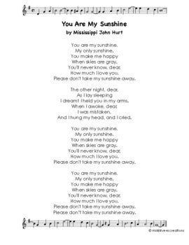 You Are My Sunshine Lyrics By Ms Kiikvees Creations TpT