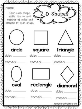 In this coloring math worksheet, your child will identify and count shapes, then draw an original picture made of shapes. 10 2-D and 3-D Shapes Worksheets. Preschool-1st Grade Math ...