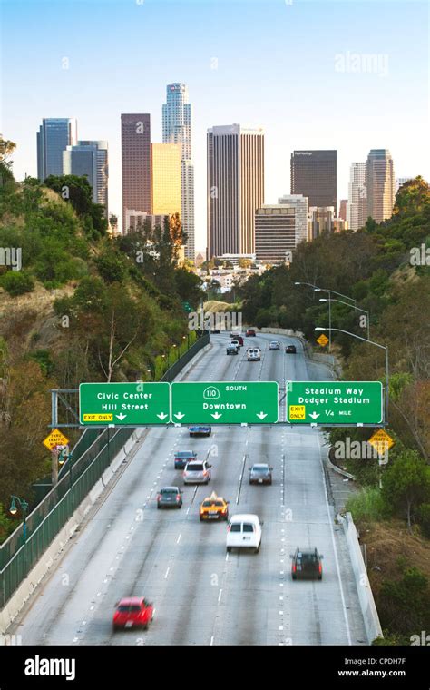 Pasadena Freeway Ca Highway 110 Leading To Downtown Los Angeles Stock