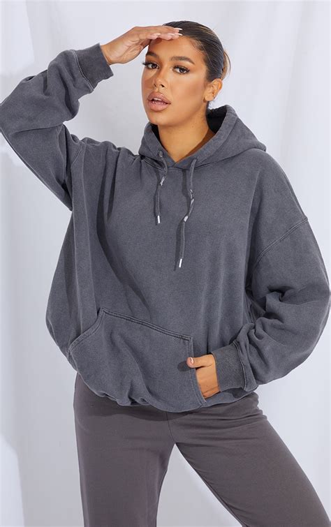 charcoal washed oversized hoodie prettylittlething qa