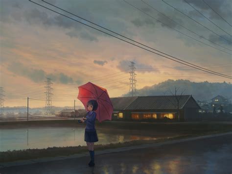 1024x768 Anime Girl Walking With Umbrella Art 1024x768 Resolution