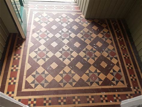 Dirty And Discoloured Victorian Tiled Entrance Cleaned In