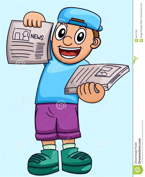 Cartoon Illustration Of A Boy Selling Newspaper Stock Vector