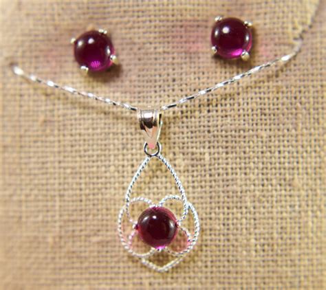 Ruby Pendant And Earrings 6mm Cabochon Jewelry Set In 925 Etsy