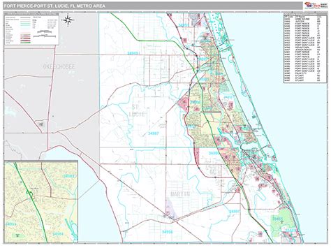 Fort Pierce Port St Lucie Fl Metro Area Zip Code Wall Map Premium