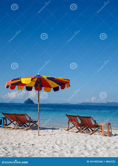 Colorful Sun Umbrella And Chairs On Khai Nok Island Beach Stock Photo Image Of Thailand