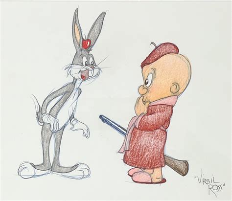 Warner Brothers Virgil Ross Animation Drawing Of Bugs Bunny And Elmer