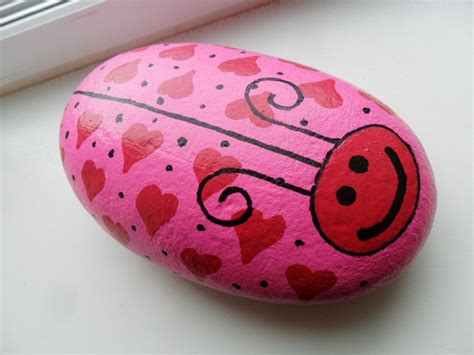 Handpainted Heart Love Bug Rock Valentines Day By Kathijanes Rock