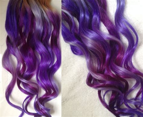 Purple Ombre Dip Dyed Hair Clip In Hair Extensions Tie Dye Etsy