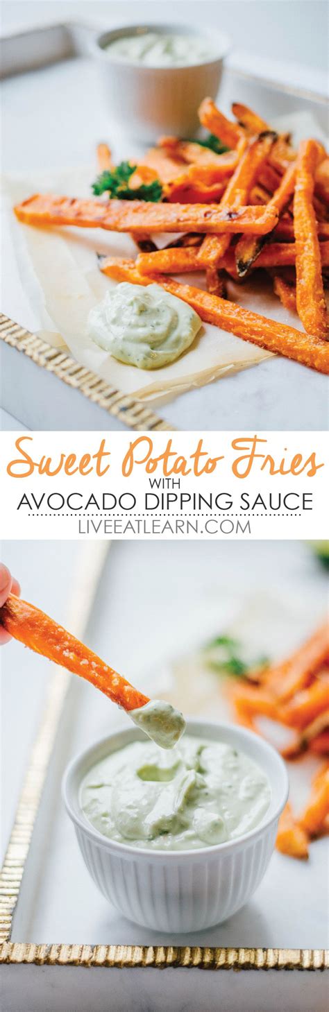 For the sweet potato fries: Baked Sweet Potato Fries with Avocado Dipping Sauce ...